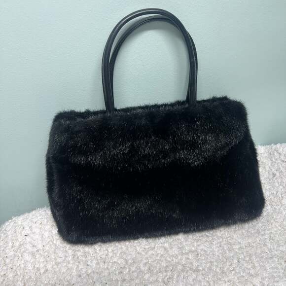 Amanda Smith Handbags - Amanda Smith Black Faux Fur Satchel Crossbody Purse